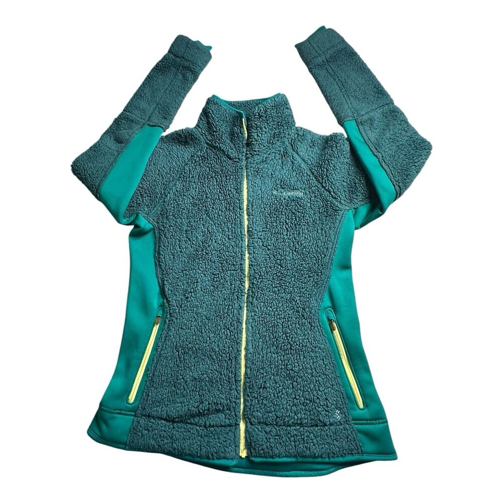 COLUMBIA Women’s Full-Zip Fleece Jacket Coat Medium Green Yellow Outdoor - Picture 6 of 16